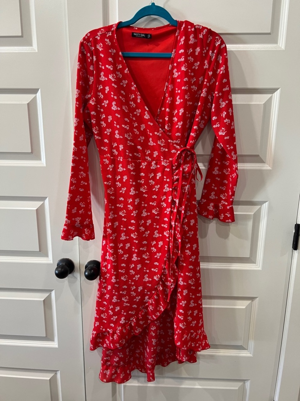 Nasty Gal Red Floral Wrap Dress Sz 6